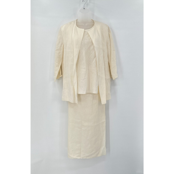 Max Mara 3 Piece Linen Outfit‎ size 6 Cream Blazer Tank Top Midi Skirt Coastal* - Picture 1 of 12